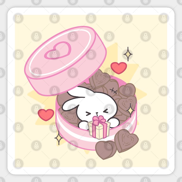 Cute Bunny inside Giant Box of Chocolate with a Valentine's Gift Magnet by LoppiTokki